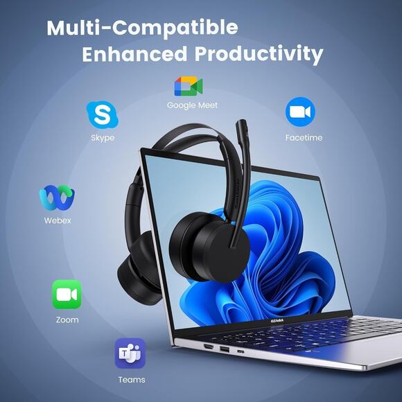 Wireless Headset with Mic for Work (Upgrade Volume Knob & Charging Indicator) - Picture 8 of 8